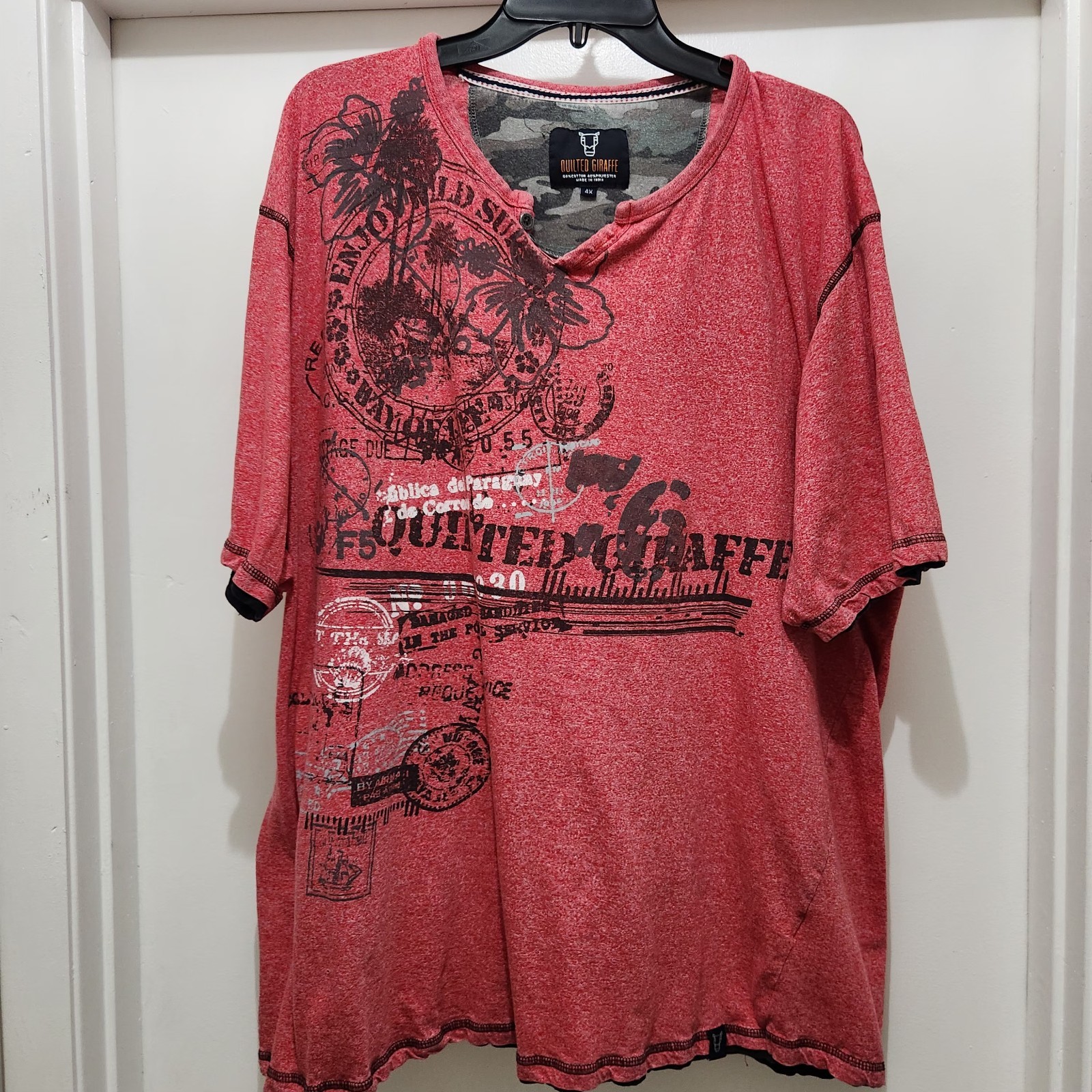 Quilted Giraffe Red Mens Sz 5x Graphic Short Sleeve T-Shirt gallery