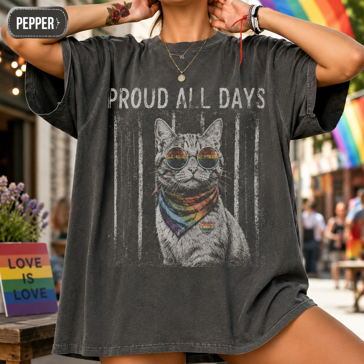 Pride Cats Shirt LGBTQ Rainbow Cat Lover Graphic Tee gallery
