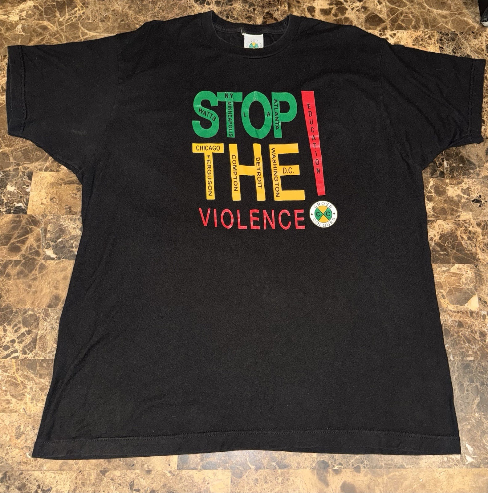 Vtg 90s Cross Colours Hip Hop Rap T-Shirt XL PEACE Stop the Violence RARE