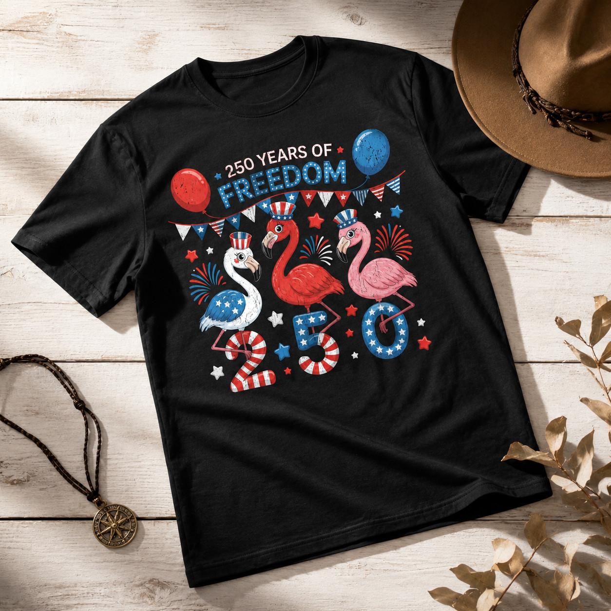 Flamingos Patriotic 250 Years of Freedom Spirit Men Women T-Shirt gallery