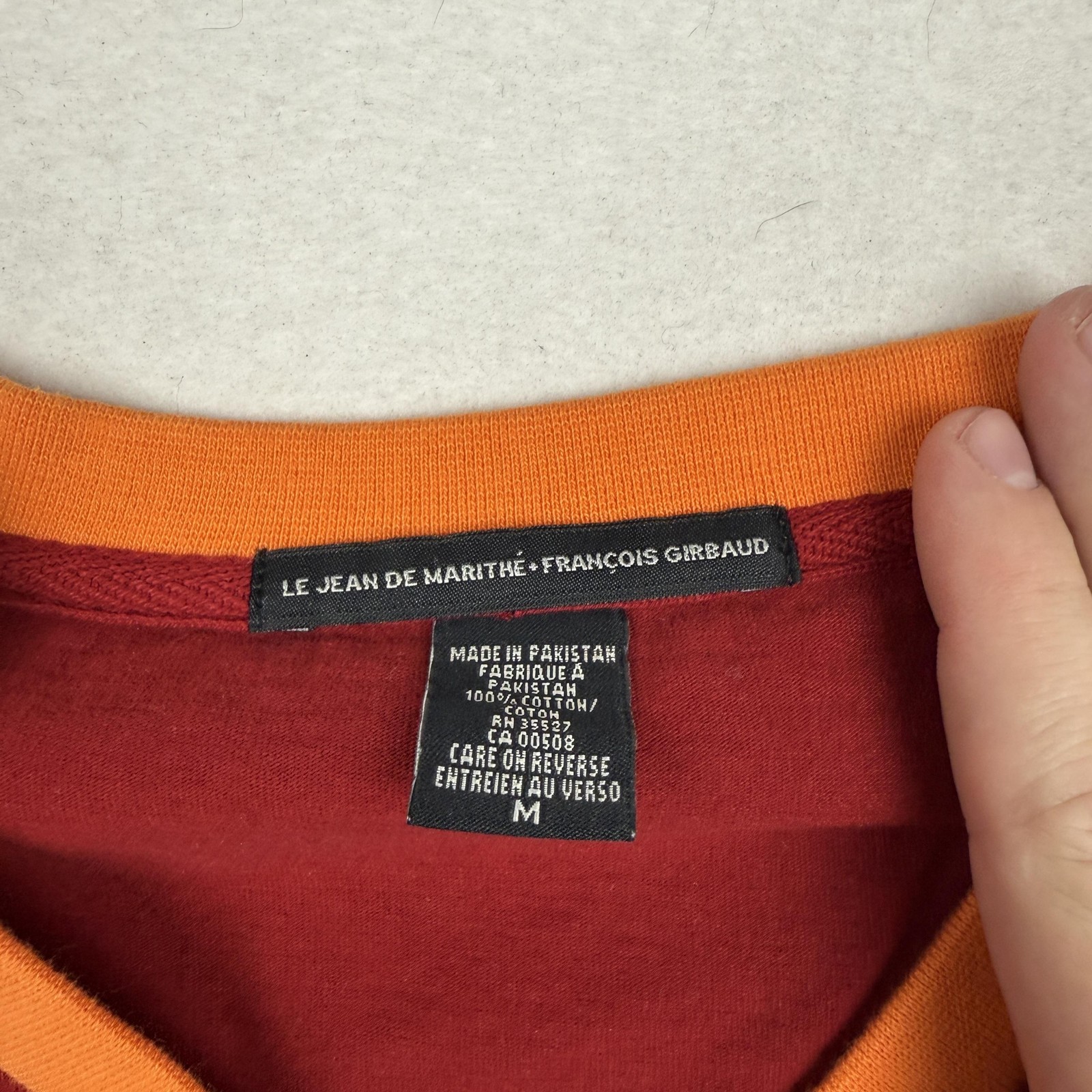 Marithe Francois Girbaud Shirt Mens Medium Burgundy Orange V Neck Long Sleeve gallery