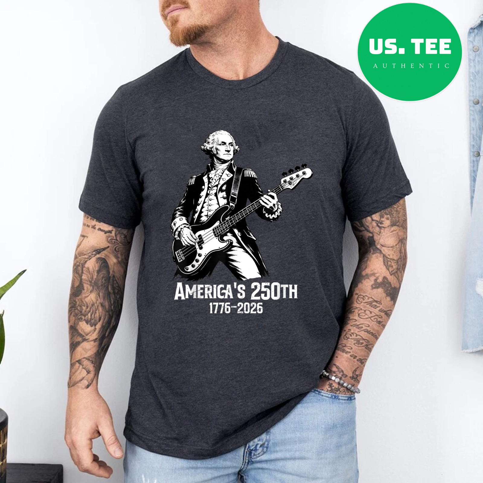 George Washington Playing Guitar 4th July 250th Anniversary Gifts T-Shirt gallery
