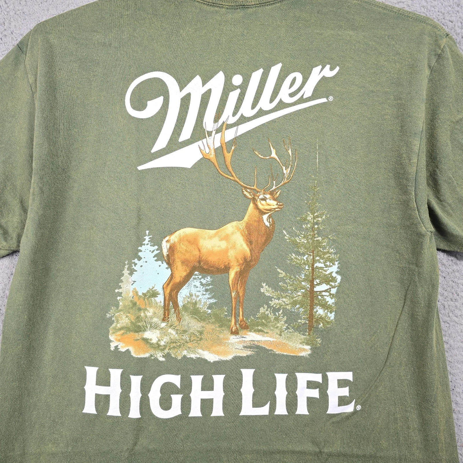MILLER HIGH LIFE Beer Deer Shirt Mens Large Green Weathered Hunting Casual NWT gallery
