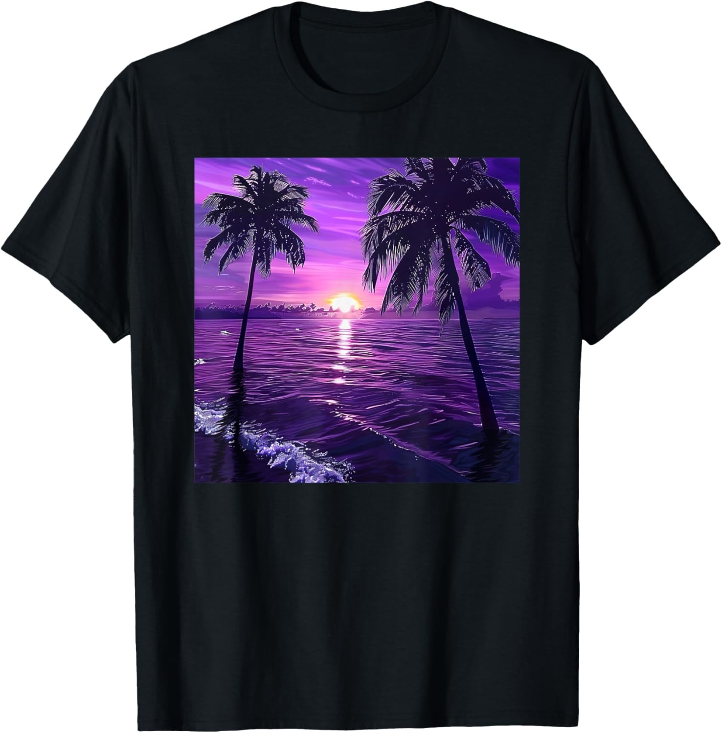 Palm Tree Ocean Sea Tropical Sunset Purple T-Shirt gallery