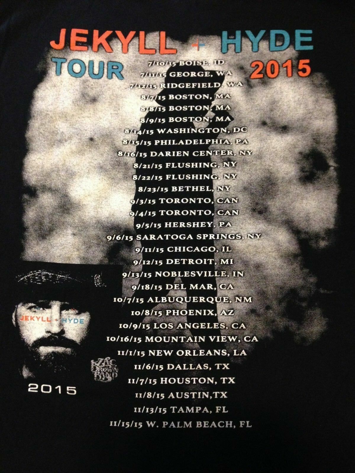 2015 ZACK BROWN BANK - JEKYLL & HYDE TOUR VINTAGE T SHIRT MEDIUM gallery