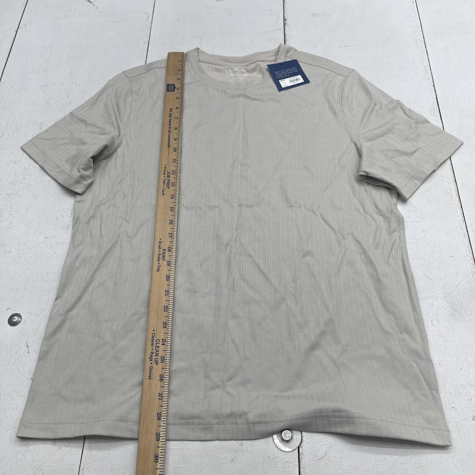 Croft & Barrow Shirt Mens Large Beige Easy Care Tagless Striped Crewneck Tee gallery