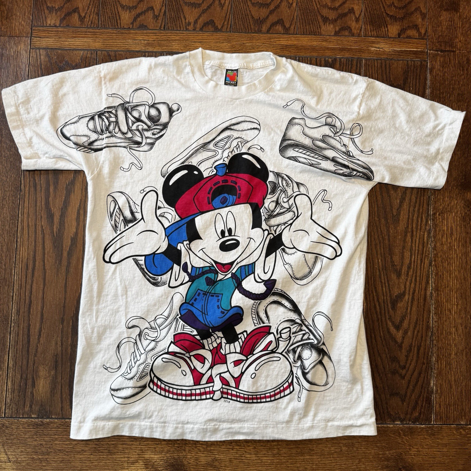 VTG MICKEY MOUSE Hip Hop T Shirt One Size Disney Cartoon Single Stitch Sneakers gallery