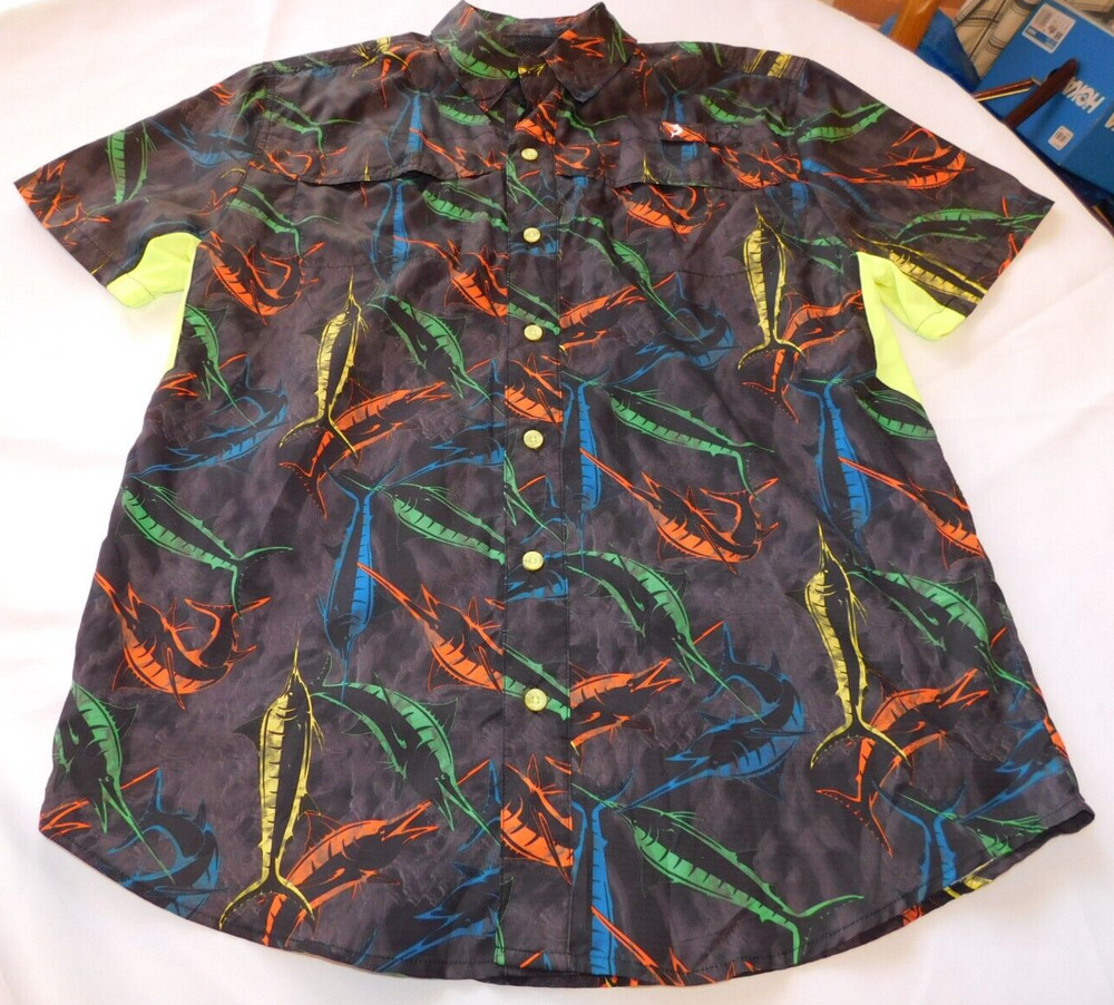 Reel Legends Performance Men’s Short Sleeve Button Up Shirt Size see measurement