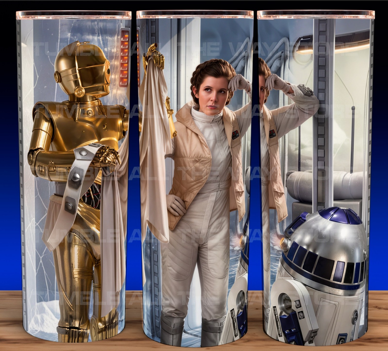 Leia with C3PO and R2D2 on Hoth Changing Room Star Wars  Cup Mug Tumbler 20oz