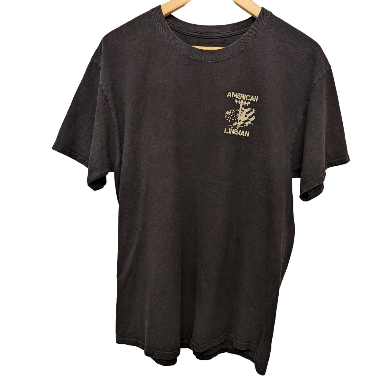 Hanes American Lineman Crewneck T-Shirt Short Sleeve Black Men's Size L Utility gallery