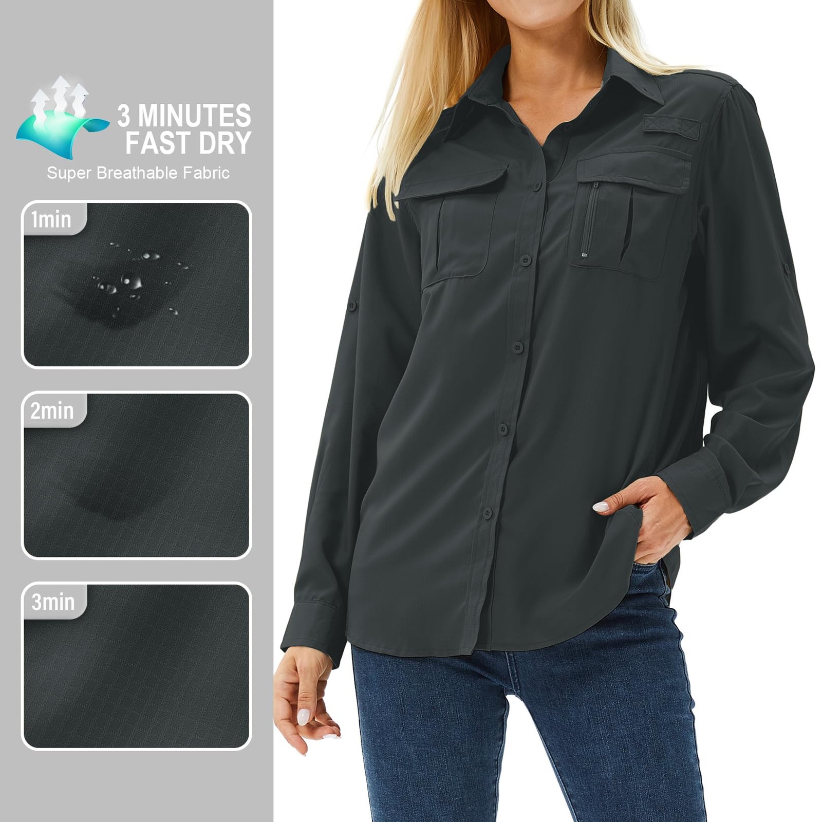 Shirt blouse women UPF 50+ UV protection long sleeve shirt outdoor hiking shirt safari dress... gallery
