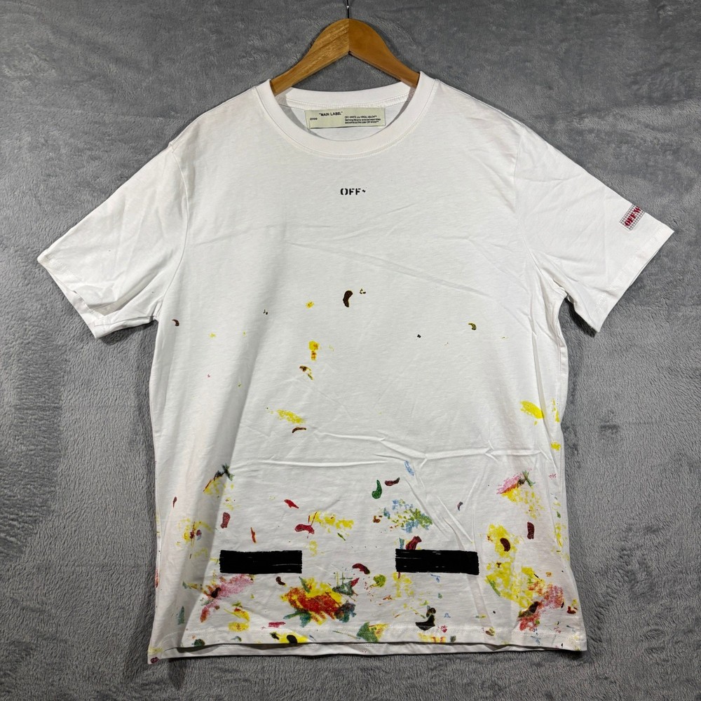 Off White Main Label Graphic T Shirt Adult XL White Paint Splatter Virgil Abloh