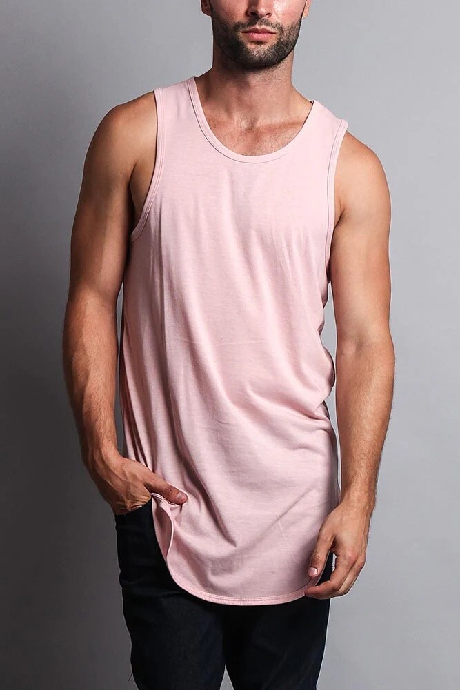 EPTM.Solid Color Long Length Curved Hem Tank Top - Pink -Size Small Set of Two gallery