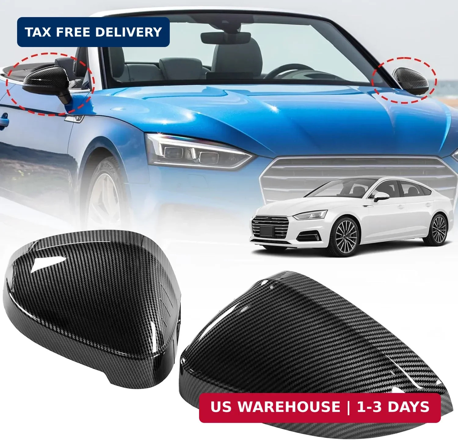 With Side Assist, Mirror Caps For 2017-2023 Audi B9 A4 S4 A5 S5 RS5 Fiber Look