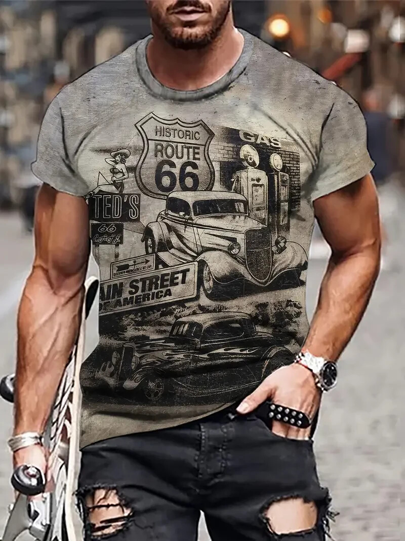 Route 66 Vintage Truck Print Men Short Sleeve T-Shirt Size X-Large new
