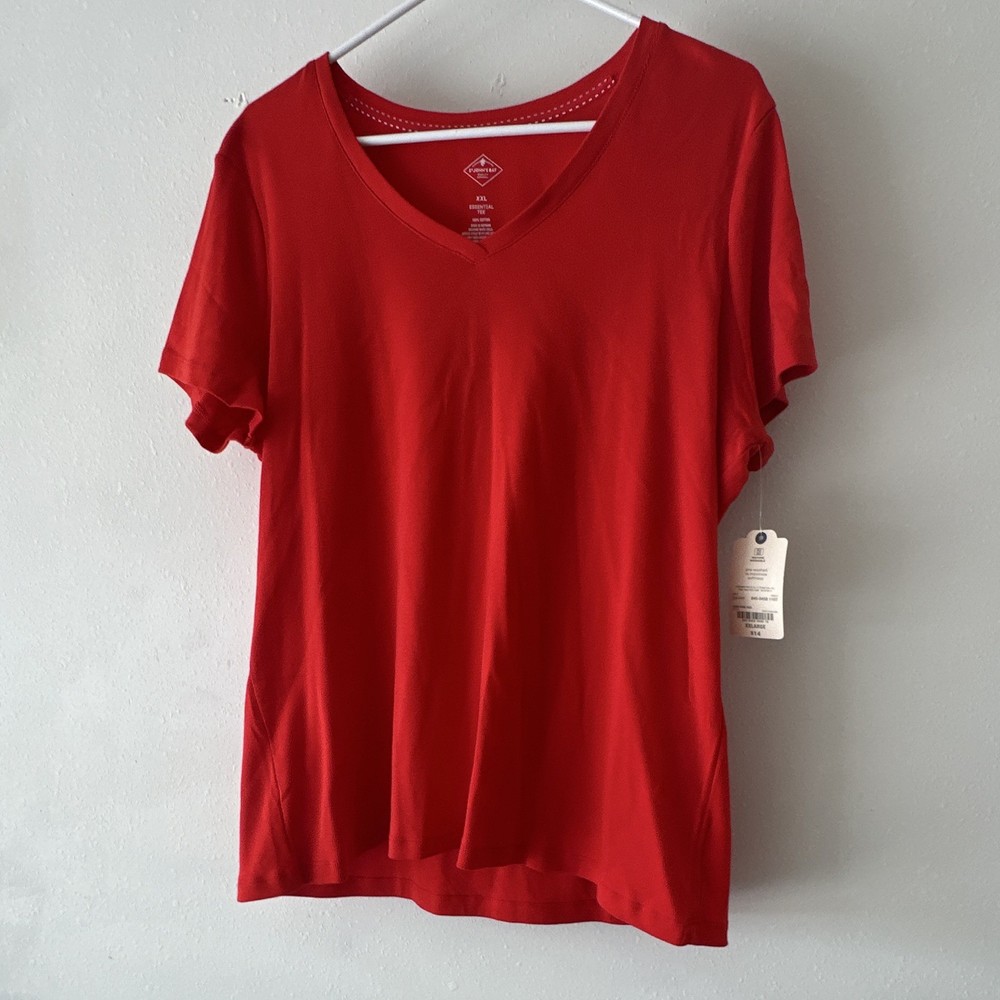 St. John’s Bay Essential Tee Men’s XXL V-Neck Short Sleeve Solid Red Cotton Knit