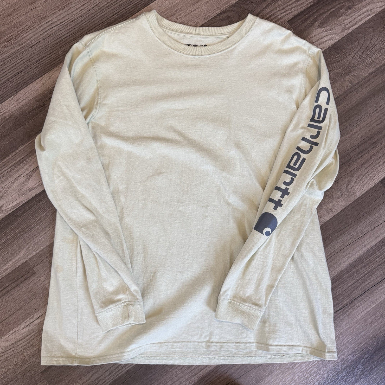 Carhartt Mens Beige Loose Fit Logo Long Sleeve Crew Neck T-Shirt Size XL