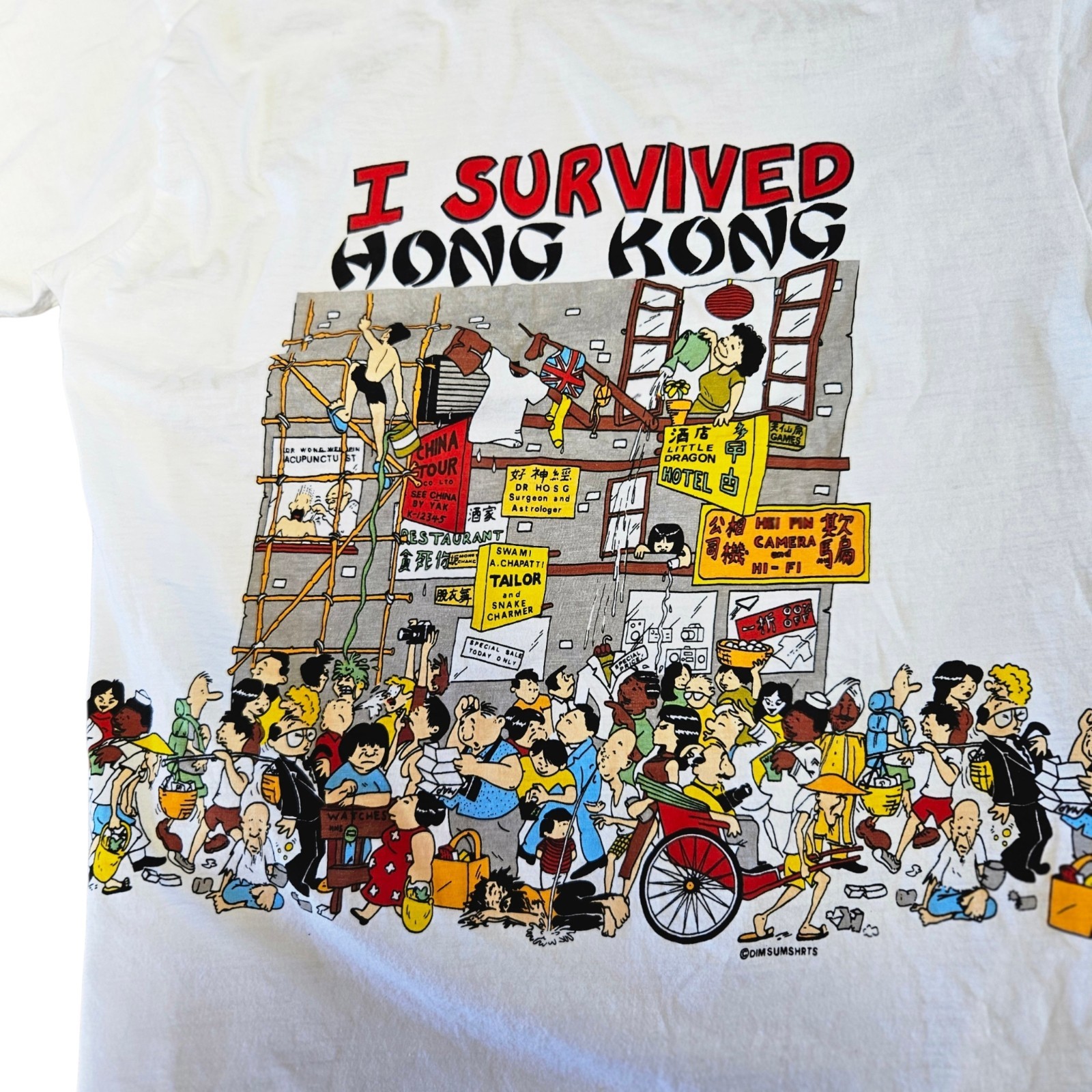 Vintage Dim Sum Shirts I Survived Hong Kong T Shirt Size L White 2 Sided Graphic gallery