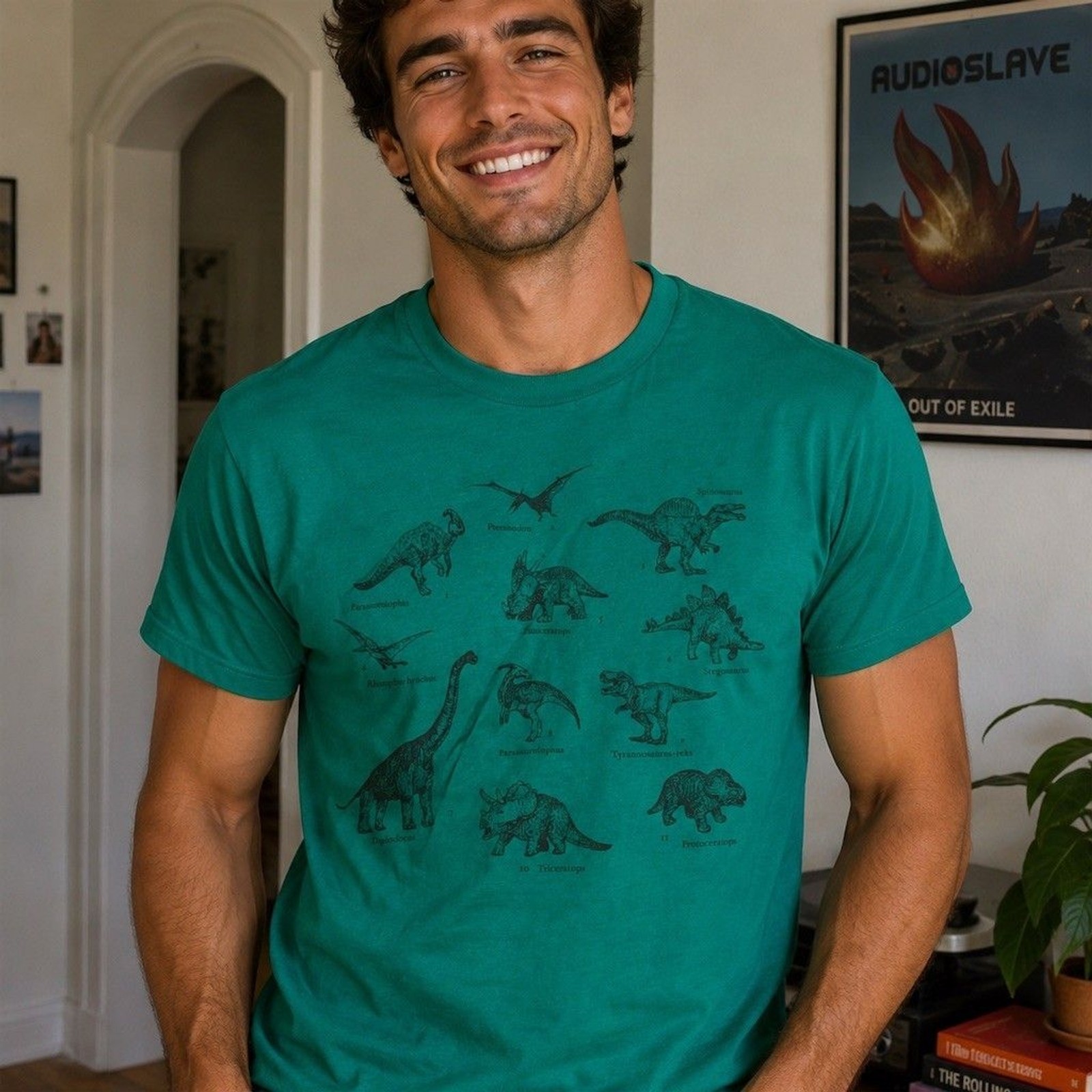 Machine Wash Cold T-Shirt Unisex Adults Size L Green Dinosaur Chart