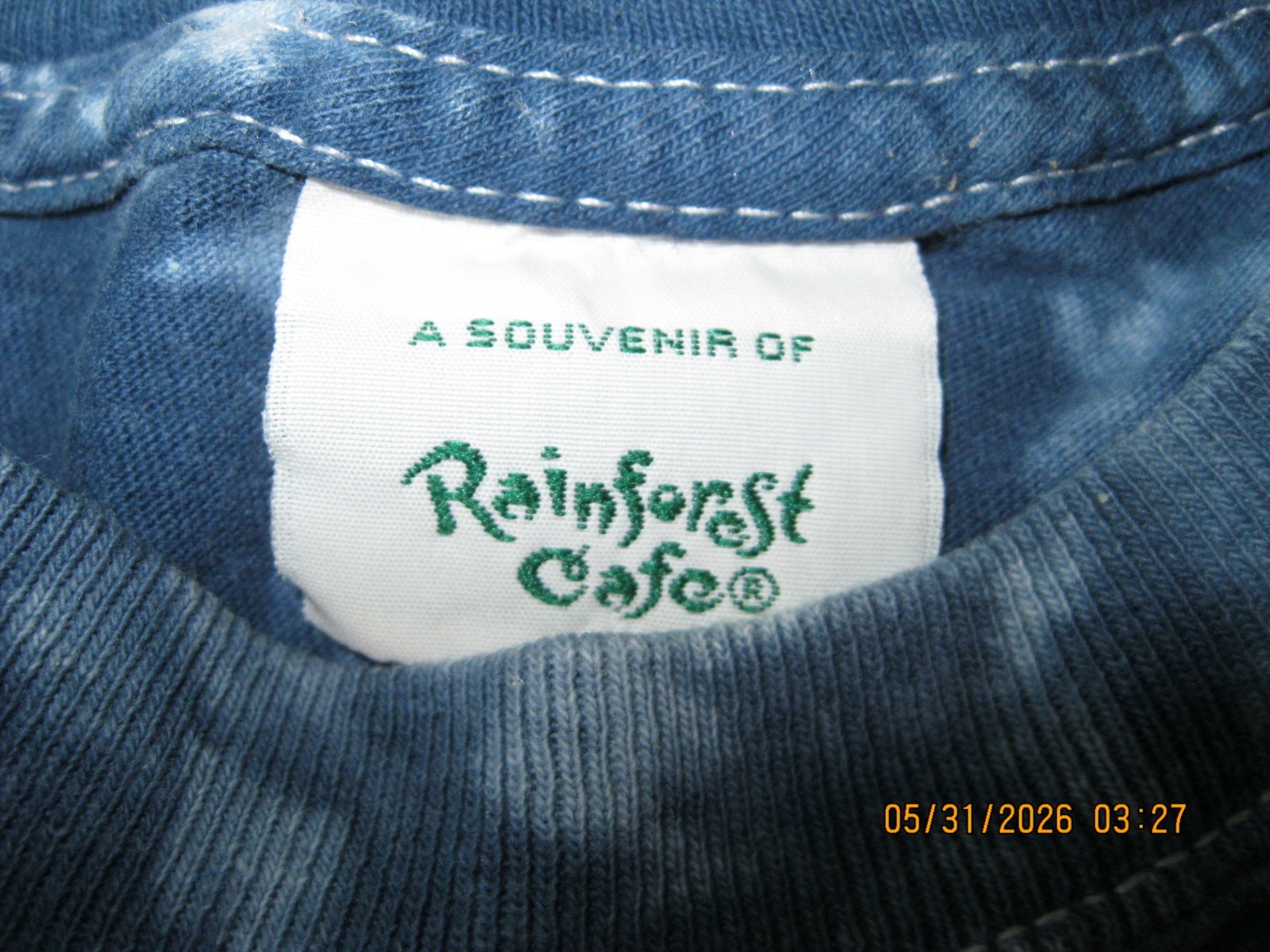 Vintage 90s Rainforest Cafe Crew Neck White Tiger Tie Dye Tee T-Shirt Blue LG gallery