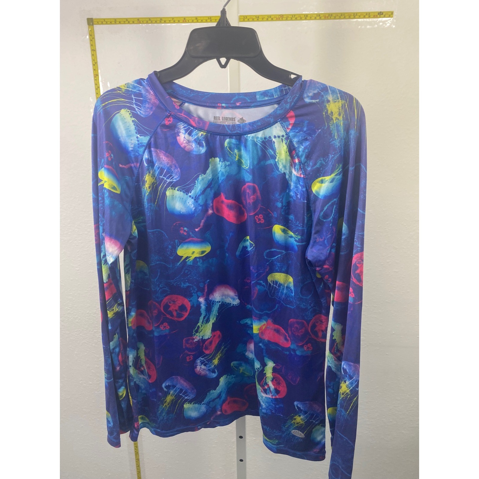Reel Legends Keep-It-Cool Jellyfish Print Performance Shirt Mens Medium Blue L/S gallery