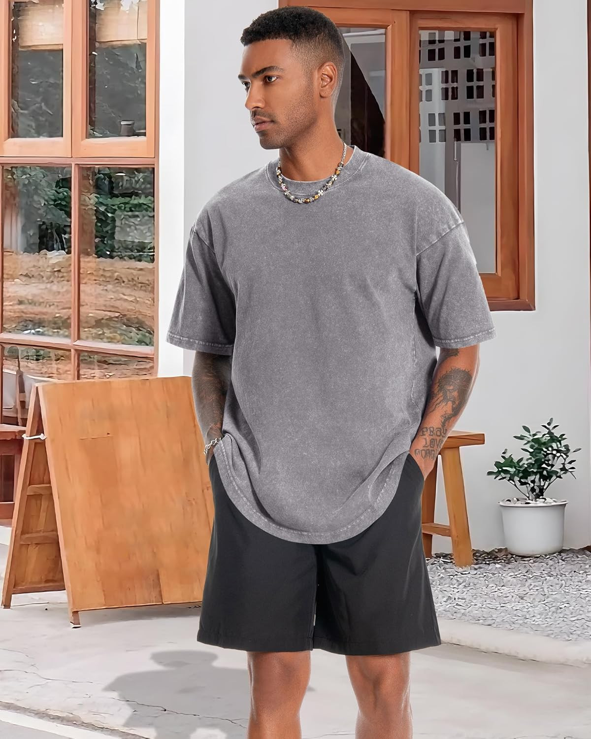 Oversized Tshirt for Men Short Sleeve Vintage Washed Cotton Basic Loose Tee 2026 gallery
