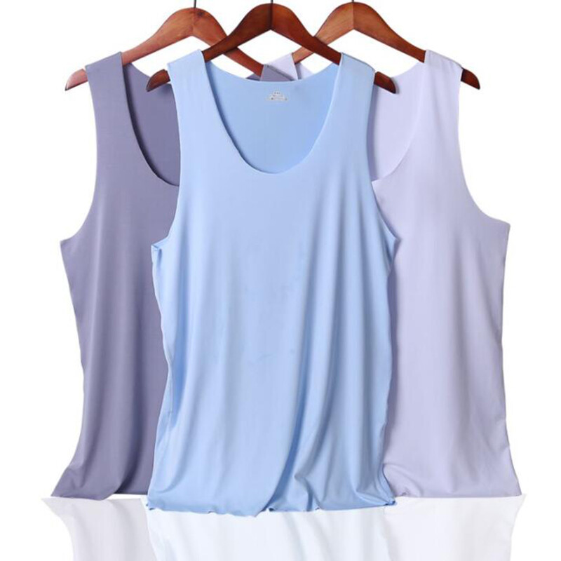 Men's Sleeveless T Shirts Tank Top V-neck Ice Silk Vest Undershirts Breathable gallery