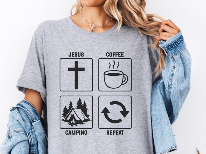 Jesus Coffee Camping Repeat Comfort Tee gallery