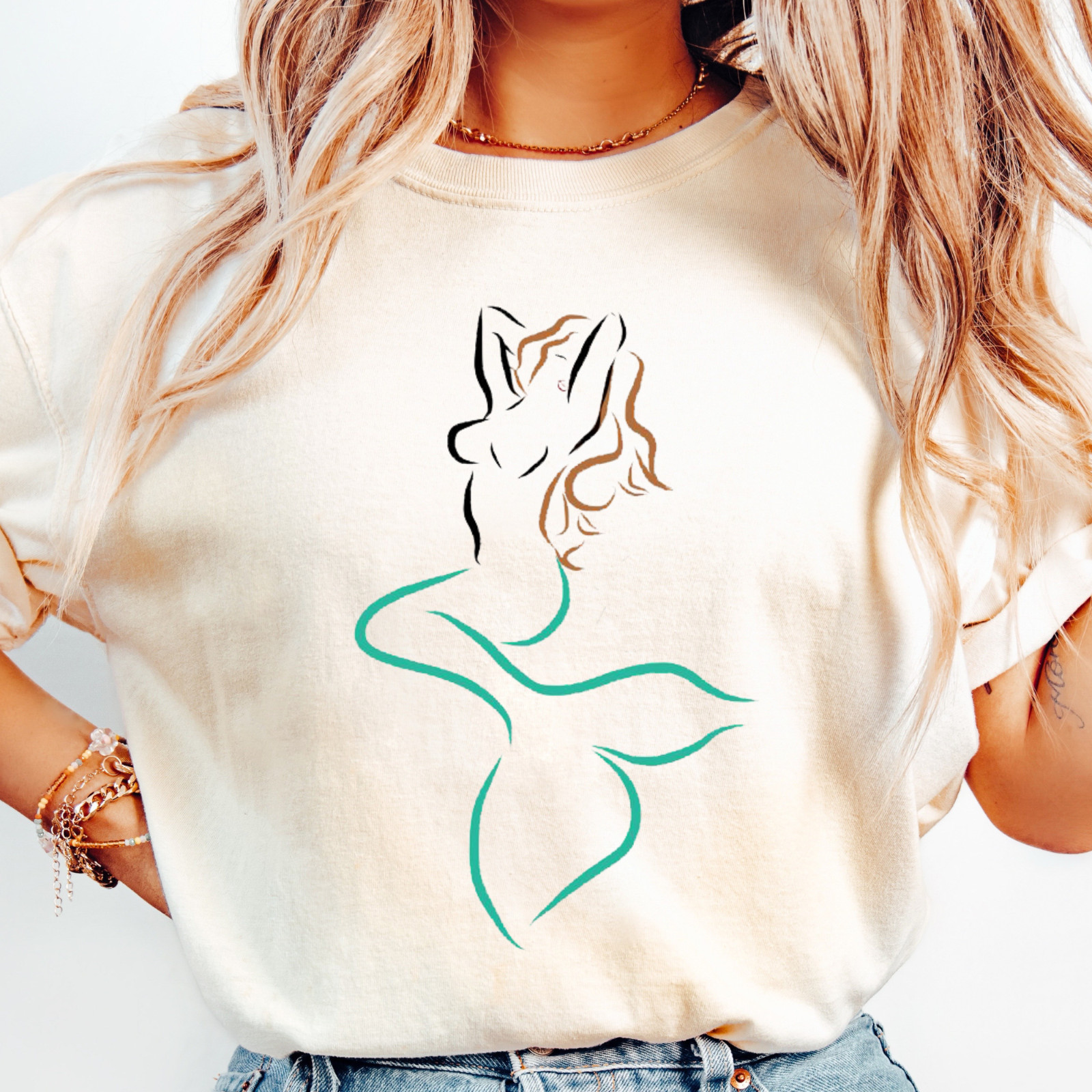 Minimal Line Mermaid T-shirt | Summer Fashion Tee, Ocean Lovers, Gift for Her gallery