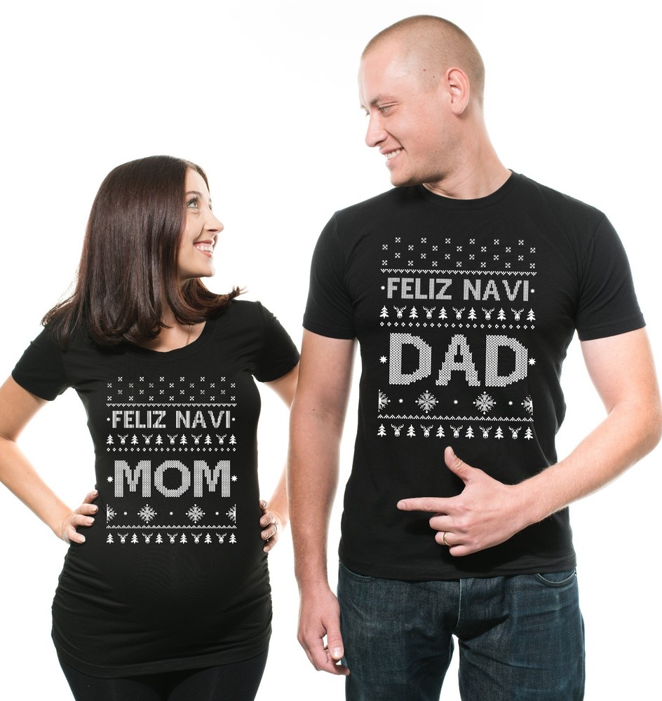 Feliz navi Dad Mom Couple Maternity Tee Shirt True pregnancy Shirt Best Gift
