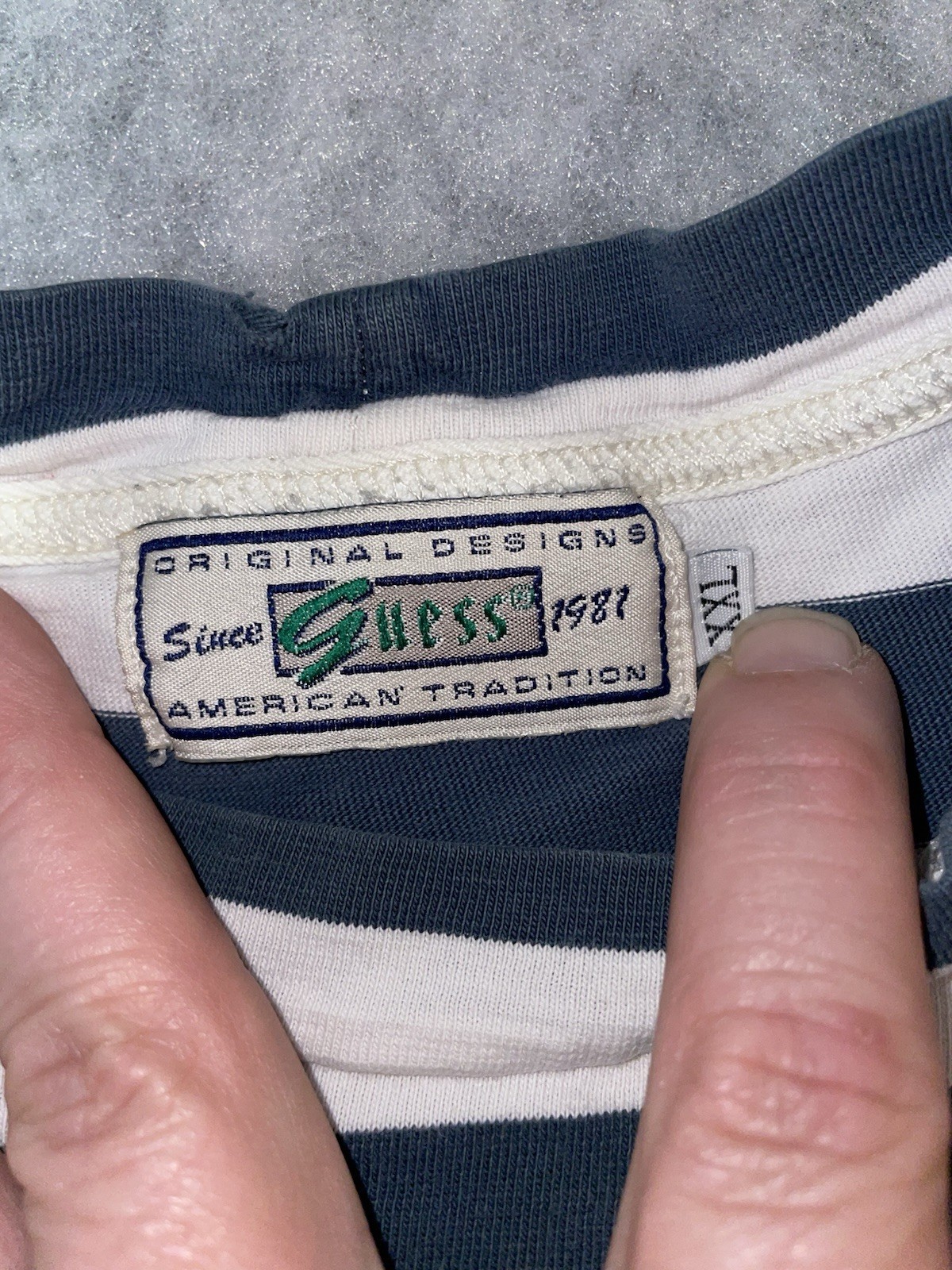 Vintage 90s Guess Jeans Usa Striped Shirt Mens XXL White Blue Shorts Sleeve gallery