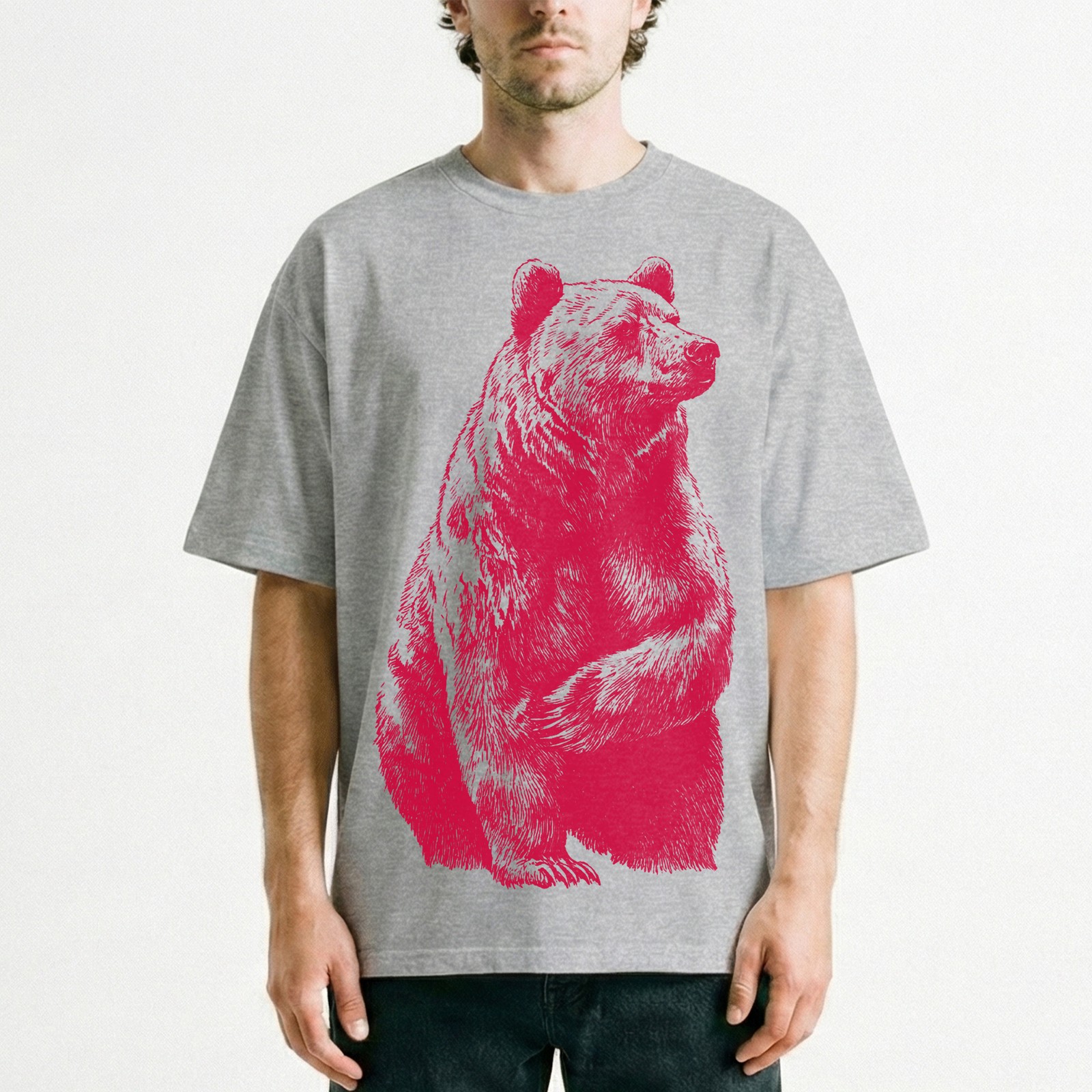 Red Grizzly Bear Silhouette Wildlife Nature T-Shirt Forest Animal Graphic Tee gallery