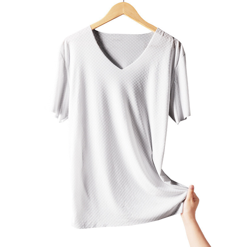 Mens Short Sleeve Ice Silk T-Shirt V-Neck Elastic Sport Gym Top Undershirts gallery