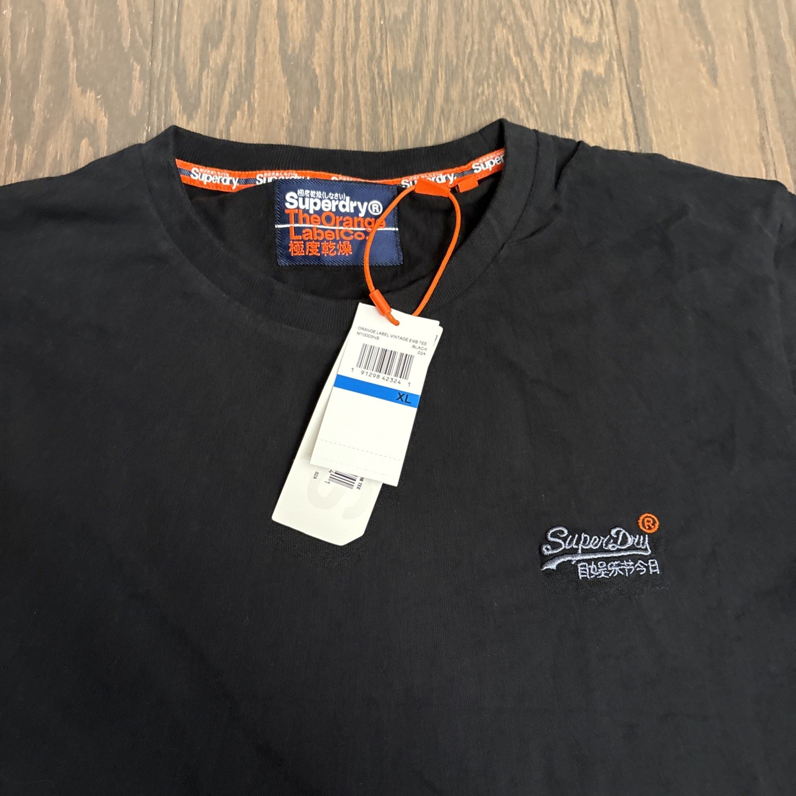 NWT Superdry Orange Label Vintage Emb Tee Black Cotton T-Shirt Crew Neck Size XL gallery
