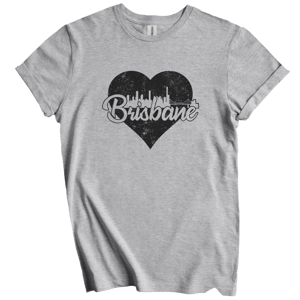 Retro Brisbane Australia Skyline Heart Distressed T-Shirt