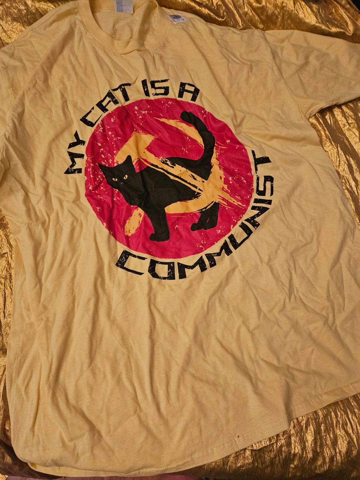 NEW MY CAT IS A COMMUNIST t-shirt Men L Large YELLOW Men's MENS Hammer & Sickle gallery