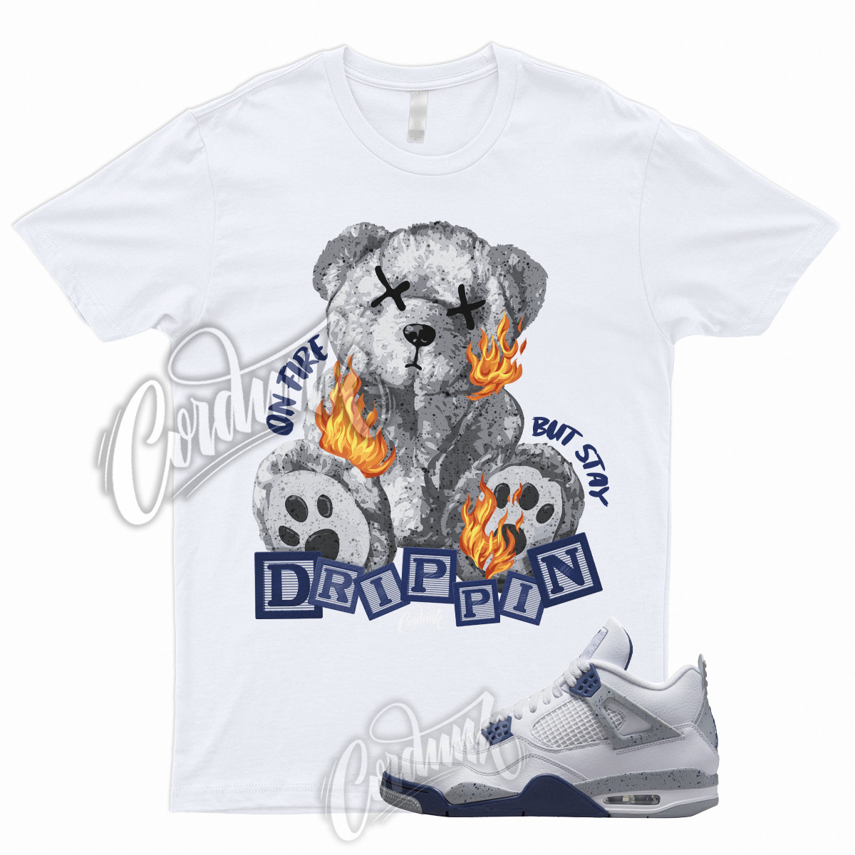 FIRE T Shirt for 4 Retro White Midnight Navy Georgetown Light Smoke Grey Red