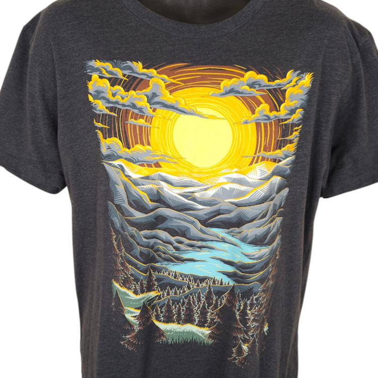 Forest Sunset T Shirt Mens Size Large Gray Mountain Lake Into The AM Nature Tee gallery