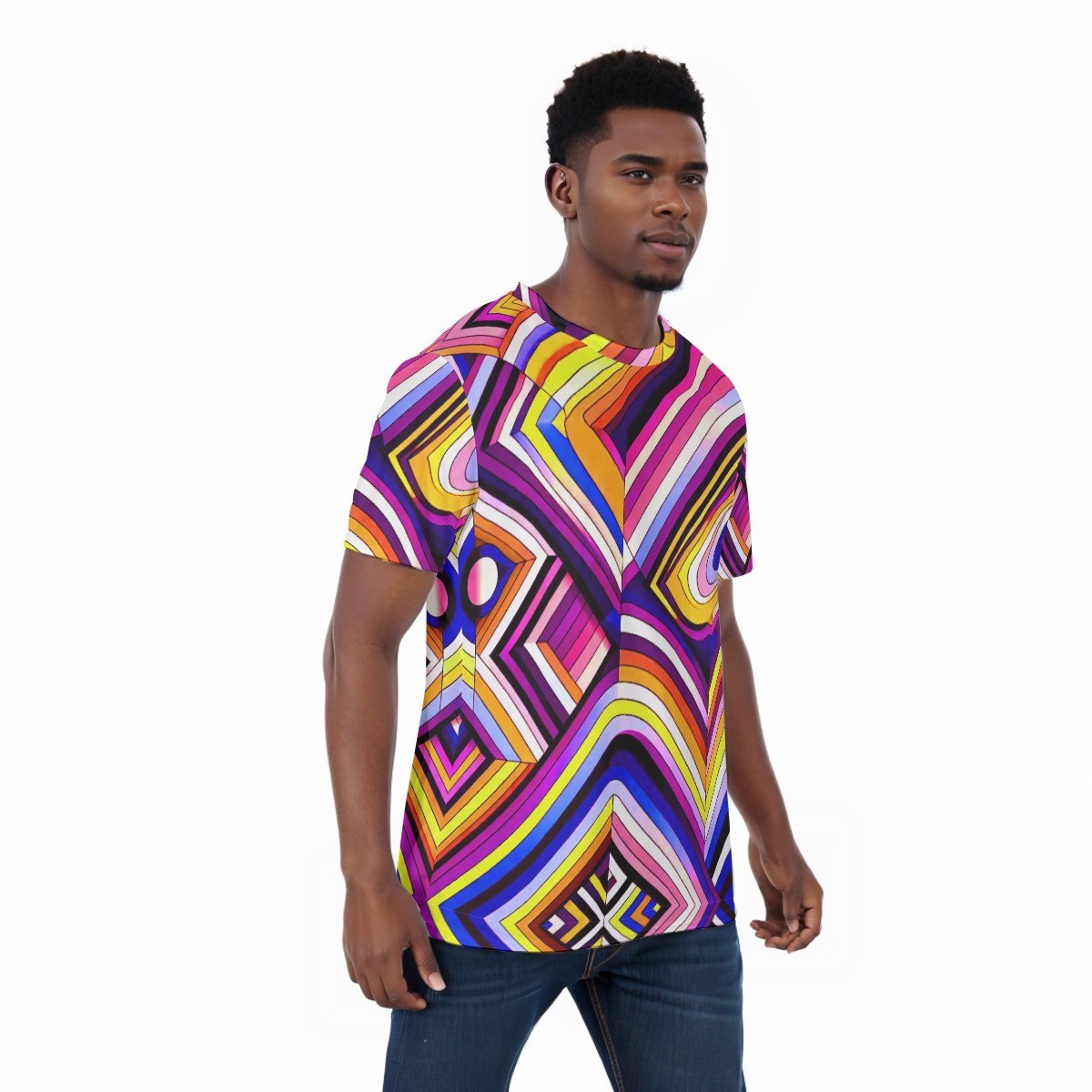 Mod Pink Stripes Shirt Psychedelic Mesh Tee Rave Trippy T-shirt Op Art Modernist gallery