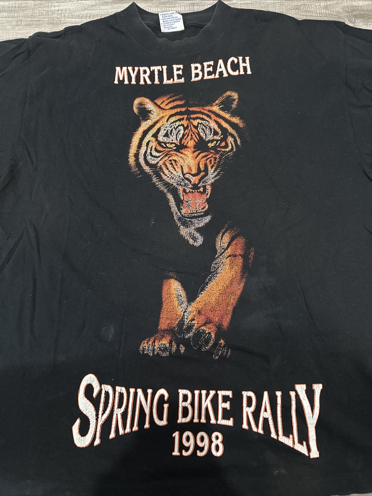 Vtg 90s 1998 Myrtle Beach Spring Bike Rally Shirt Tiger XL Double Sided SS USA gallery