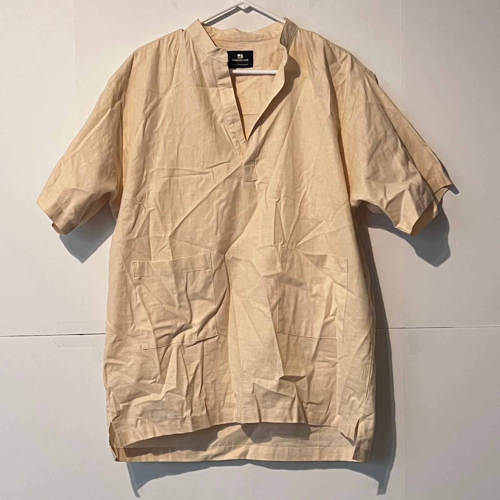 Standard Issue Mens Shirt Size XL Beige Scrub Lab Band Collar Linen Pockets gallery