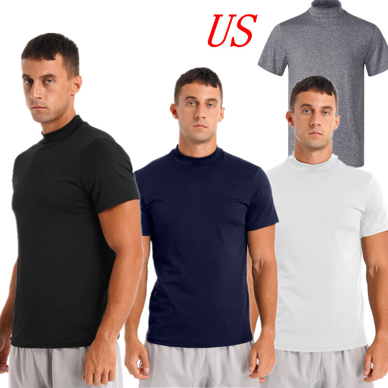 US Men’s Basic Turtleneck Tee Shirt Short Sleeve Tops Casual Pullover Undershirt