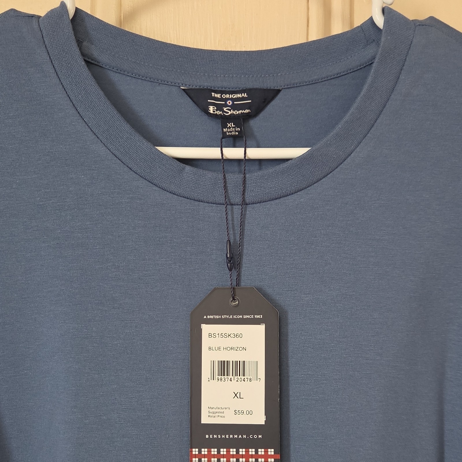 Ben Sherman Blue Crew Neck XL T-Shirt Striped Cuffs Short Sleeve BS15SK360 gallery