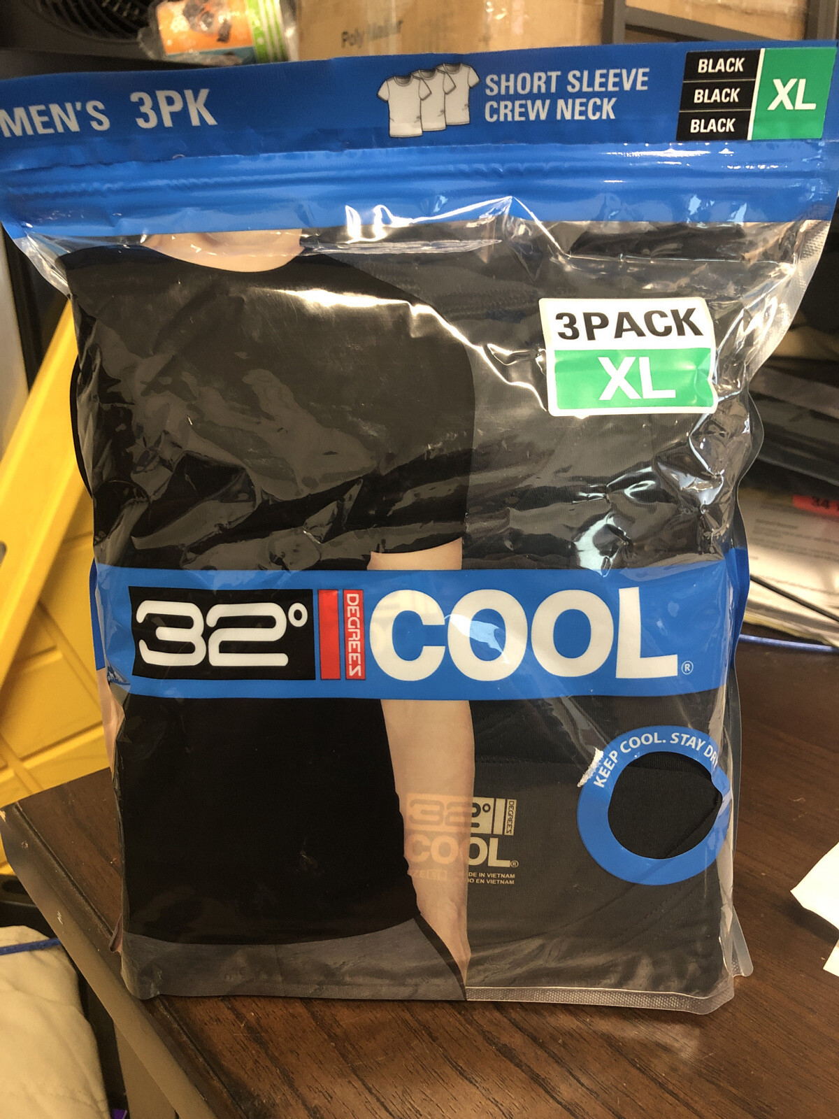 32 Degrees Men’s Cool Tee 3-pack Black Crew Neck XL