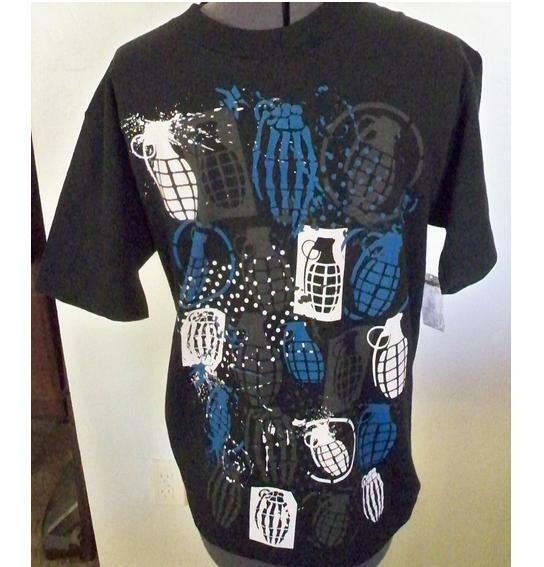 MEN’S GUYS GRENADE TEE T SHIRT BLACK BLUE/GRAY LOGO ON CHEST NEW $28