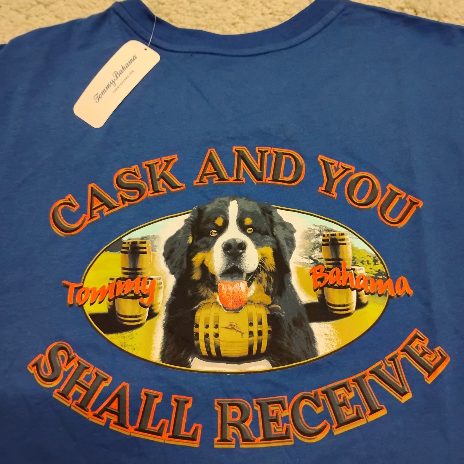 Tommy Bahama Shirt Mens 3XLT Tall Blue Cask Dog Beach Casual Tee Fishing Outdoor gallery