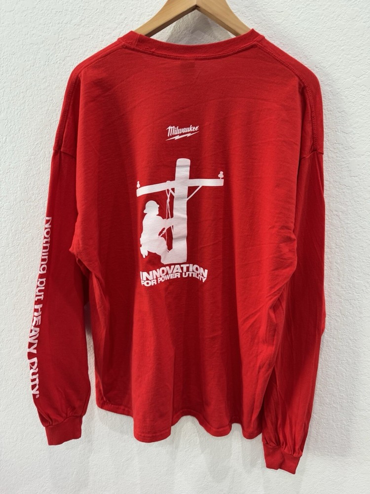 Milwaukee Tools Logo T-Shirt Mens XL Red Long Sleeve Chest 46” Length 28”