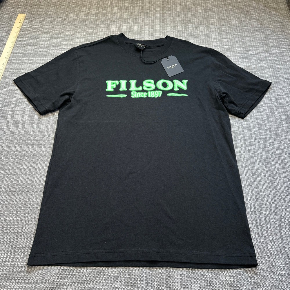 New Filson Graphic Tee Shirt Medium USA Black Neon Logo Outdoors Americana
