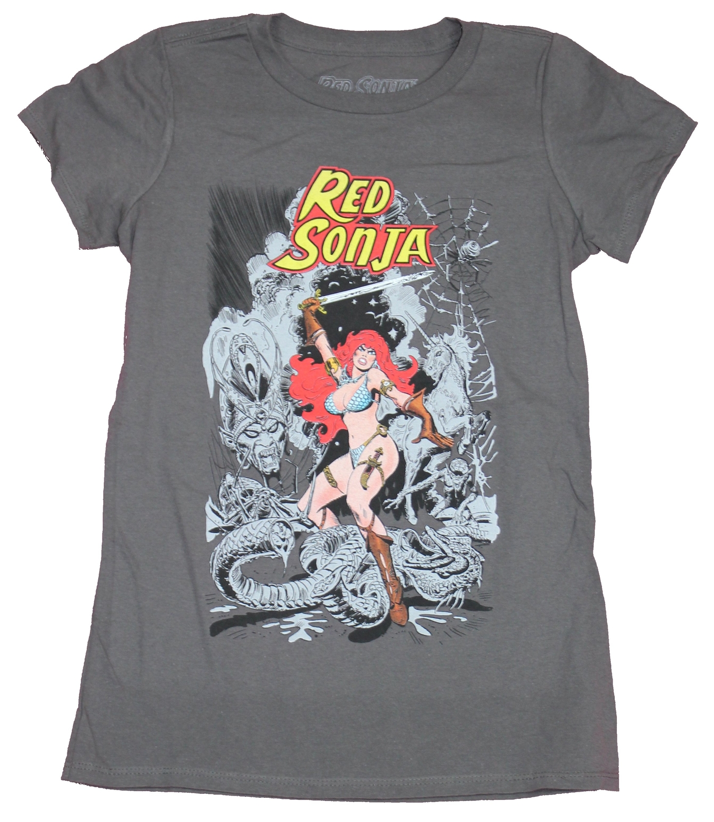 Red Sonja Girls T-Shirt – In Color Hero Surrounded By 2-Tone Enemies
