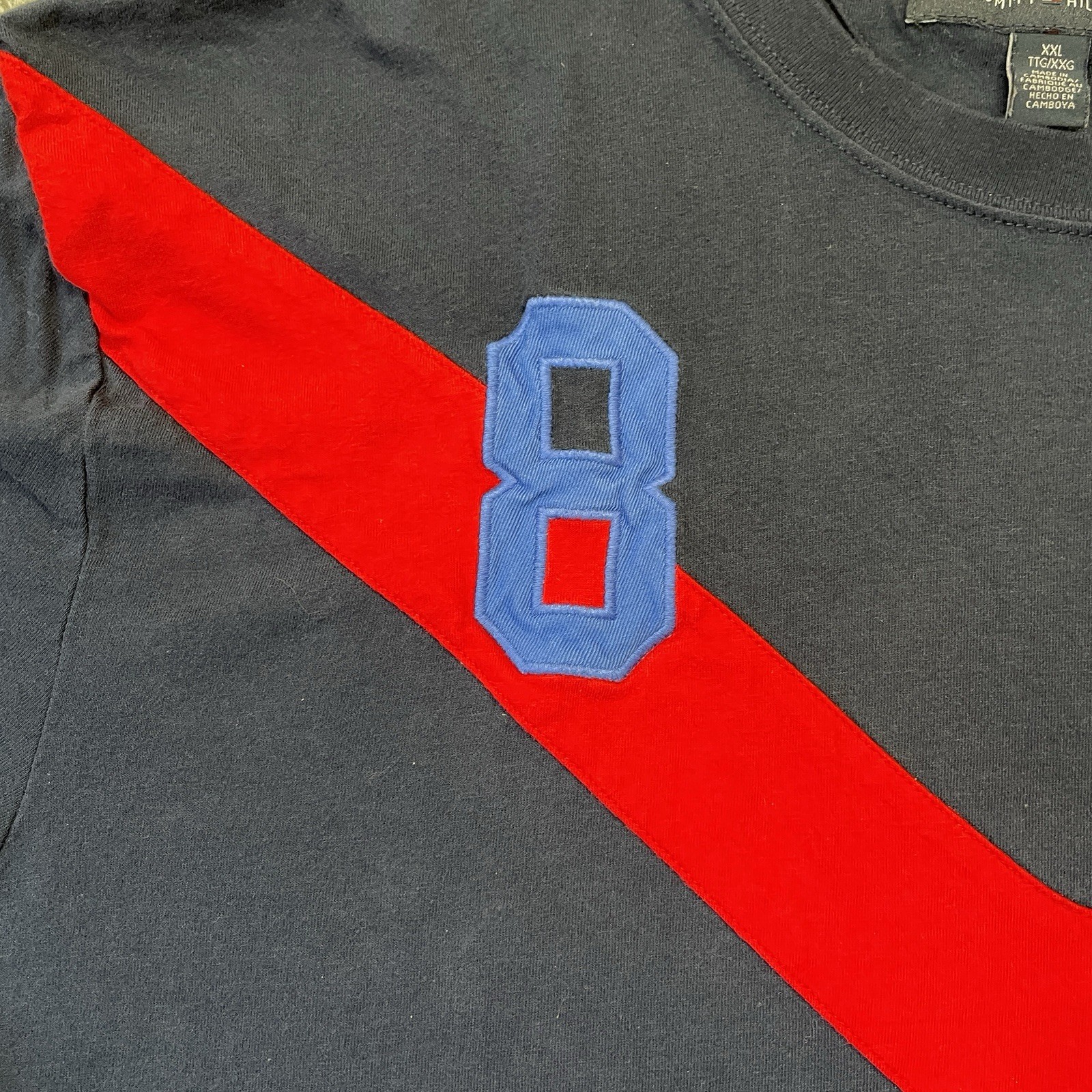 Tommy Hilfiger Tshirt Mens XXL Vintage Rugby Navy Red Chevron #8 Lion Crest Fit gallery